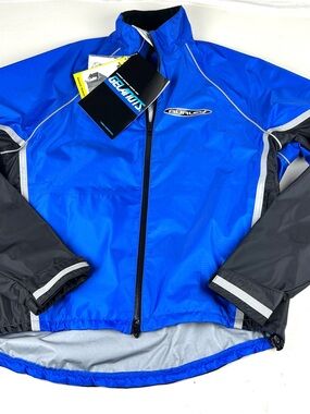Burley Cycling Jacket Women Blue Nylon Waterproof Sz Medium USA Reflective Zip